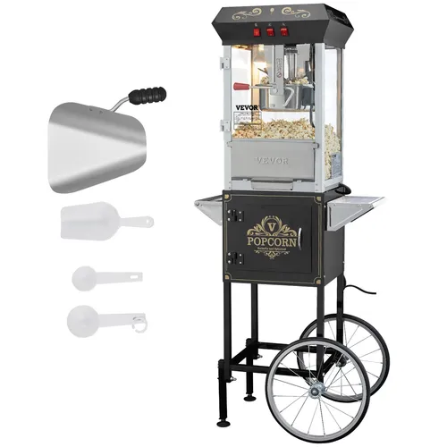 VEVOR Popcornmaschine mit Wagen 850W 8oz - Popcornmaschine für bis zu 48 Tassen, ideal für Partys und Events. Hochwertiger Popcornautomat mit praktischem Wagen für einfachen Transport.