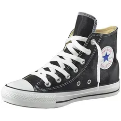 Converse Chuck Taylor All Star Basic Leather Hi Sneaker Schwarz 44,5 EU - Sneaker aus hochwertigem Leder, knöchelhoch mit sportlichem Design und ideal für jeden Anlass. Fällt groß aus, bitte eine Größe kleiner bestellen.