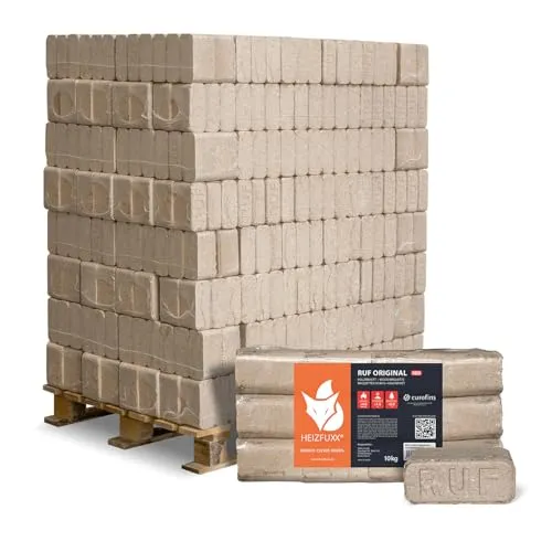 HEIZFUXX Holzbriketts RUF Original Red - 960 kg Palette - Brennstoffe, hochwertige Holzbriketts für effiziente und umweltfreundliche Wärme, ideal für Heizsysteme.