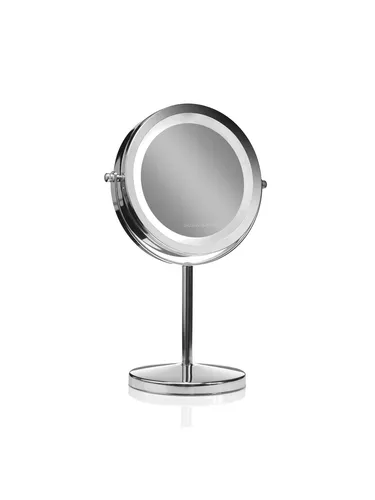 Gillian Jones Stand Mirror x 10 mit LED-Licht - Doppelseitiger Schminkspiegel mit 10x-Vergrößerung und LED-Beleuchtung. Ideal für präzises Schminken und Hautpflege. Flexibel dank kabelloser Nutzung und drehbarem Design – perfekt für jedes Badezimmer oder Schlafzimmer.