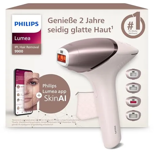 Philips Lumea 9900 Series IPL-Haarentfernungsgerät - IPL-Gerät für effektive Haarentfernung mit bis zu 18 Monaten Haarreduzierung. Mit 4 intelligenten Aufsätzen für Körper, Gesicht und Bikinizone – kabellos für maximale Flexibilität!