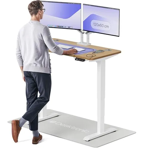 Desktronic Höhenverstellbarer Schreibtisch aus Eichenholz (120x60cm) – Elektrisch mit Dual-Motor & Touchscreen - Erleben Sie höchsten Komfort mit dem Desktronic Stehpult. Der flüsterleise Dual-Motor sorgt für eine schnelle und präzise Höhenverstellung in nur 12 Sekunden. Ideal für Homeoffice und ergonomisches Arbeiten.