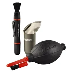 Hama 5938 Foto-Reinigungsset Optic Dry - Kamerazubehör für die gründliche Reinigung, bestehend aus Lenspen, Reinigungstuch und Blower mit Pinsel für streifenfreie Ergebnisse.