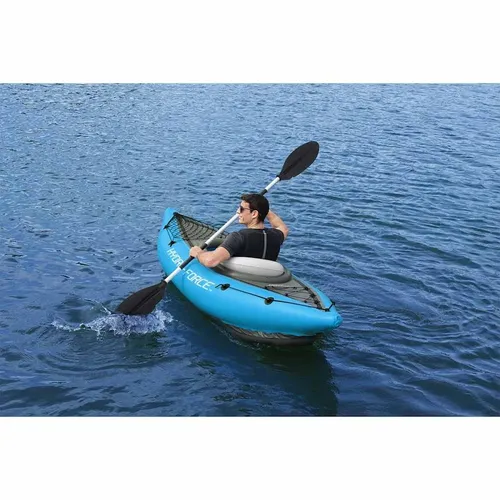 Bestway Hydro-Force Kajak für 1 Person - Aufblasbar und Stabil - Aufblasbares Kanu für Seen und ruhige Gewässer, mit abnehmbarer Finne für optimale Richtungsstabilität und bequemem Cockpit für höchsten Komfort.