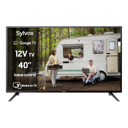 SYLVOX 40 Zoll (101 cm) 12V Wohnmobil Fernseher, Google Smart TV FHD 1080P mit DVB-T2/S2, DC/AC Stromversorgung, Sprachfernbedienung, für RVs, Wohnzimmer, Campingbus, Boot, und LKW