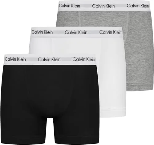 Calvin Klein Herren 3p Low Rise Trunk Boxershorts - Schwarz/Grau/Weiß (3er Pack) - Retroshorts für Herren, mit hohem Tragekomfort und perfekter Passform, aus dehnbarem Baumwollmaterial und mit Calvin Klein Signature Bund.
