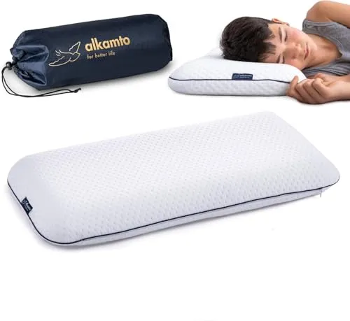 alkamto Ergonomisches Kinderkissen 66x33x6 cm – Flaches Memory Foam Kissen für Kinder & Kleinkinder ab 2 Jahren – Oeko-TEX® Zertifiziert, Hypoallergen, mit Tragetasche