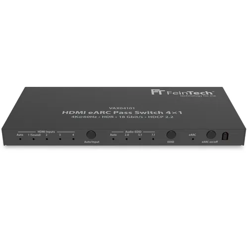 FeinTech VAX04101A HDMI eARC Pass Switch 4x1 - HDMI-Switch für 3 HDMI-Quellen, ideal für Soundbars und TVs, unterstützt 4K HDR und Dolby Atmos für ein unvergleichliches Audioerlebnis.