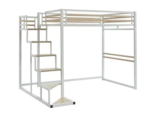 Vente-unique Hochbett JOGUI - 140 x 200 cm - Robustes Hochbett aus Metall & MDF in Weiß, ideal für platzsparende Lösungen mit 2 Schlafgelegenheiten und einfacher Wandmontage. Perfekt für Kinderzimmer oder kleine Räume.