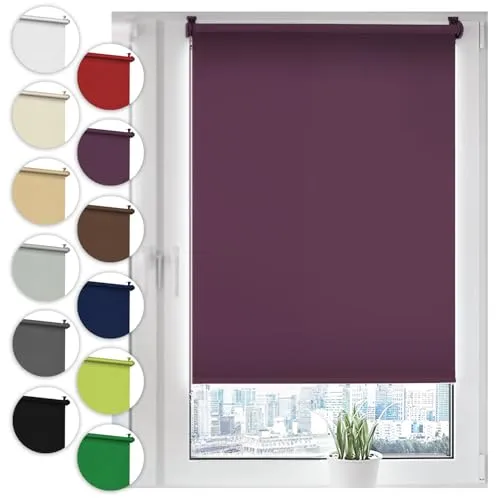 Verdunkelungsrollo Klemmfix ohne Bohren 45cm x 210cm Violett Verdunklungsrollo Fensterrollo Rollo Seitenzugrollo Klemmrollo für Fenster & Tür