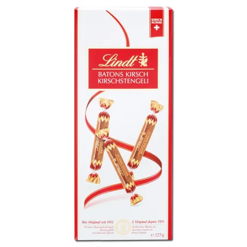 Lindt Kirsch-Stengeli - Gefüllte Schokolade mit Kirschgeschmack - Schokoladenbonbons & Pralinen, zartschmelzende Sticks mit fruchtiger Kirsche für genussvolle Momente.