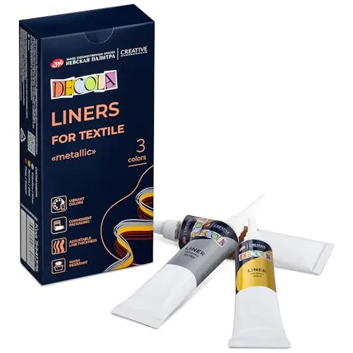 Decola Metallic Textilfarben Set für Konturen 3x19ml | Hochpigmentierte Textil Farben in Gold, Silber & Kupfer | Hergestellt von Nevskaya Palitra