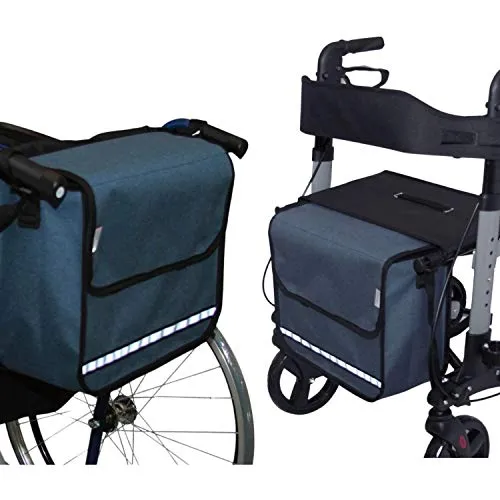 Seniori Rollator/Rollstuhl Tasche - Universelle Rollatortasche (Blau) - Taschen & Körbe für Rollstühle & Scooter, ideal für Rollatoren und Rollstühle, verstärkt für Formstabilität und mit klettverschlossenem Hauptfach für Sicherheit und Komfort.