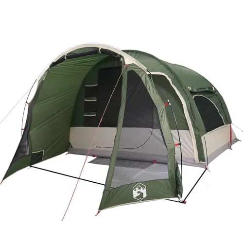 vidaXL Familienzelt 6 Personen, Campingzelt mit Steckverbindungssystem, Kabinenzelt mit E-Anschluss, Wurfzelt, Grün 185T Polyester