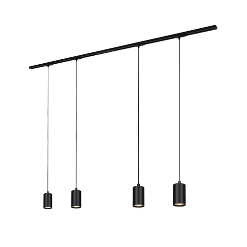 BRILONER Schienensystem Rail Komplettset mit GU10 Pendeln - Lampen: Flexibles 1,5m Lichtschienensystem in Schwarz mit vier verschiebbaren GU10 Pendelleuchten für individuelle Beleuchtungsgestaltung.