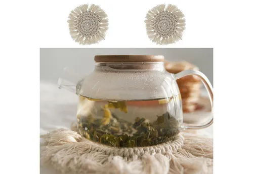 CEPEWA Glasuntersetzer Untersetzer 2er Set Makramee Ø10cm creme rund