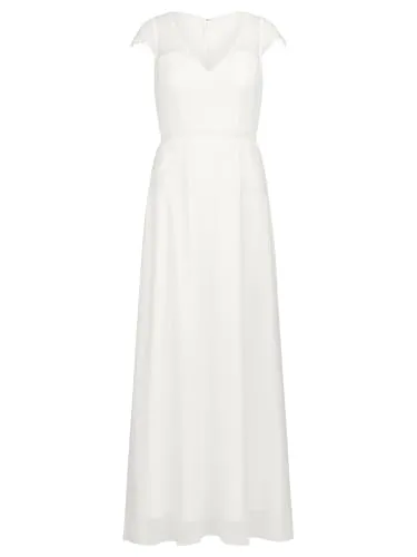 APART Langes Hochzeitskleid aus Spitze und Chiffon, Creme, Größe 40 - Elegantes Brautkleid mit tiefem V-Ausschnitt und Herzform-Futter, ideal für romantische Hochzeiten. Bequeme Brustpads und verdeckter Reißverschluss sorgen für perfekten Sitz.