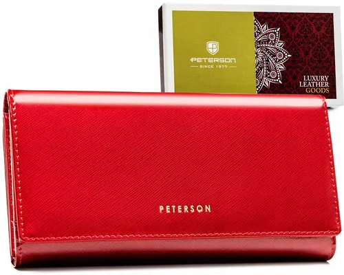Peterson Condé Damen Portemonnaie aus Leder - Rot - Elegantes Lederportemonnaie mit RFID BLOCKING SYSTEM zum Schutz Ihrer Karten. Geräumig mit Platz für bis zu 25 Karten und große Dokumente, ideal für stilbewusste Frauen.