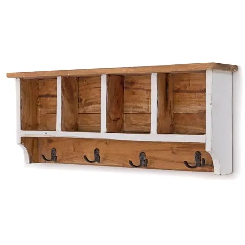 DESIGN DELIGHTS Rustikale Wandgarderobe Vintage 70 – 70x27x11cm - Handgefertigte Wandgarderobe mit 8 Haken und 4 Fächern aus Recyclingholz im Used-Look. Ideal für Flur, Küche oder Bad. Jedes Stück ist ein Unikat und bringt Charakter in dein Zuhause.