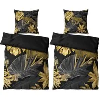 Sanilo Bettwäsche Golden Leaves 135x200 cm - 4-teiliges Set aus Baumwolle - Bettwäsche-Sets mit 100% Baumwolle, 60°C waschbar und ideal für Allergiker. Set besteht aus Bettbezug und Kissenbezug in elegantem Blattdesign.