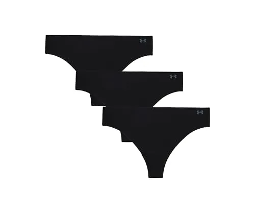 Under Armour Women's Pure Stretch No Show Thong Pant, 3 Pack - Funktionsunterwäsche aus superweichem, atmungsaktivem Mikrofaser-Stretchmaterial. Die No-Show-Konstruktion und mittelhohe Passform bieten Komfort und eine schmeichelhafte Silhouette ohne sichtbare Höschenlinien.