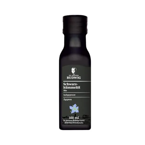 Dr. Budwig Premium Bio Schwarzkümmelöl (100ml) - nigella sativa - ätherisches Öl aus Ägypten - Vitamin E - 240mg Thymochinon - Linolsäure - kaltgepresst - laborgeprüft - schadstoffgeprüft - naturrein