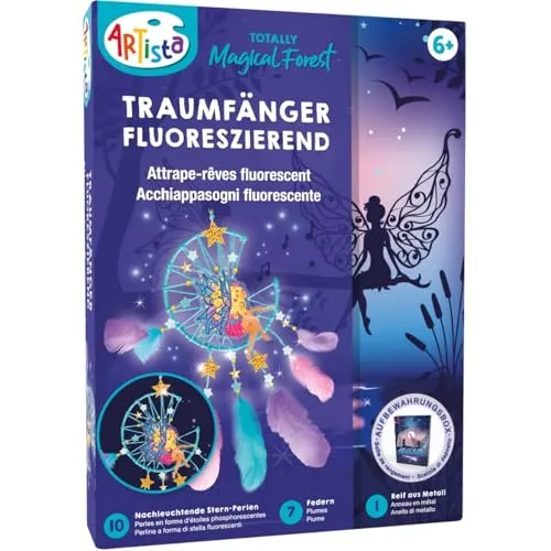 ARTISTA Nachtleuchtender Traumfänger Bastelset - Kreatives DIY-Kit für Kinder ab 6 Jahren, um einen faszinierenden Traumfänger mit nachtleuchtenden Perlen zu gestalten. Kommt in einer praktischen Aufbewahrungsbox – ideal zum Dekorieren und Verschenken!