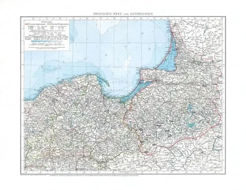 Historische Karte von Westpreußen und Ostpreußen 1897 - Historische Karte der Provinzen Westpreußen und Ostpreußen, ideal für Sammler und Historiker, detailreich und gerollt für optimale Aufbewahrung.