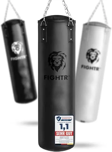 FIGHTR® Boxsack gefüllt/ungefüllt - Extrem robuster Trainingspartner für Kampfsport - Hochwertiger Boxsack aus PU Leder mit stabiler 4-Punkt-Stahlkette. Ideal für Boxen, Kickboxen und MMA. Wahlweise gefüllt mit 30kg oder ungefüllt für individuelle Befüllung. Perfekte Dämpfung für intensives Training!