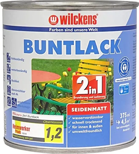 Wilckens 2in1 Acryl Buntlack – Seidenmatt, 375 ml, RAL 9010 Reinweiß - Vielseitiger Buntlack für Innen und Außen, ideal für Holz, Metalle und Hart-PVC. Licht- und wetterbeständig mit optimalem Verlauf. Ergiebig für ca. 4,5 m² bei einem Anstrich.