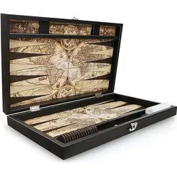 Trendy Backgammon Antique Map - Antik Welt Leder Backgammon Tavla XXL - Brettspiel mit historischem Flair! Das XXL Backgammon Set aus hochwertigem Leder bietet ein elegantes Design und ist ideal für spannende Spieleabende mit Freunden und Familie.