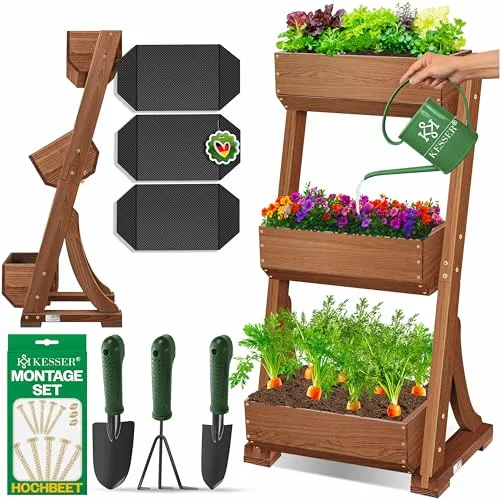 KESSER Hochbeet mit Etagen – Premium Blumenkasten - Hochbeet aus robustem Tannenholz mit 3 Ebenen, witterungsbeständig und anpassbare Sonnenbestrahlung für optimale Pflanzenpflege. Ideal für Garten und Balkon!