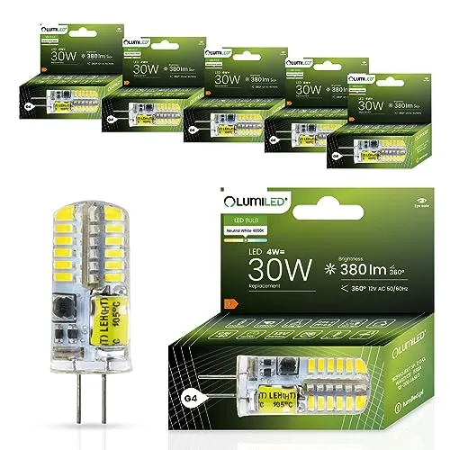 Lumiled LED Lampen G4 6er Set 4W - Energiesparende Leuchtmittel für 12V - 6x LED G4 Leuchtmittel, 4W (entspricht 30W), neutralweißes Licht (4000K), 380lm, 360° Abstrahlwinkel. Ideal für stilvolle Akzentbeleuchtung in Wohnräumen, Hotels und Restaurants. Langlebig und energiesparend.