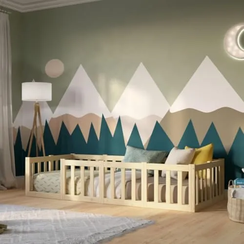 Crazy Pine Kinderbett 120x190 cm – Montessori Bodenbett mit Rausfallschutz 40cm - Natürlichem Holz mit Glatter Oberfläche - Perfekt für Jungen und Mädchen Crazy Johnny