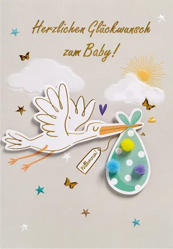 Geburt - Baby - Glückwunschkarte im Format 11,6 x 16,6 cm mit Umschlag - Herzlic