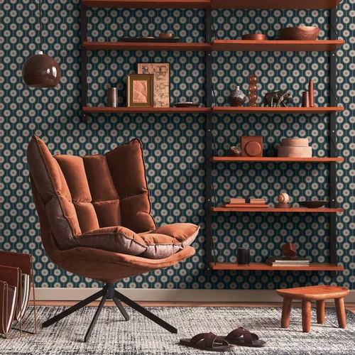 Vliestapete Kreismuster Linien Textilstruktur Blau Orange 39537-1 (4,37€/1qm)