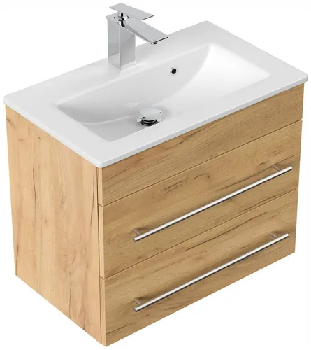 Badmöbel Mars 600 SlimLine SoftClose Eiche Gold - Moderne Badezimmermöbel mit SoftClose-Funktion und täuschend echter Holzoptik. Ideal für Wandmontage, bietet Langlebigkeit und einfache Reinigung. Maße: 59x48x35,5 cm.