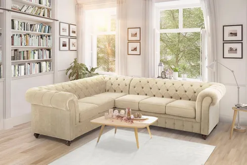 Home affaire Chesterfield-Sofa Duc Ecksofa L-Form, hochwertige Knopfheftung im Rücken, Samtoptik mit changierender Optik