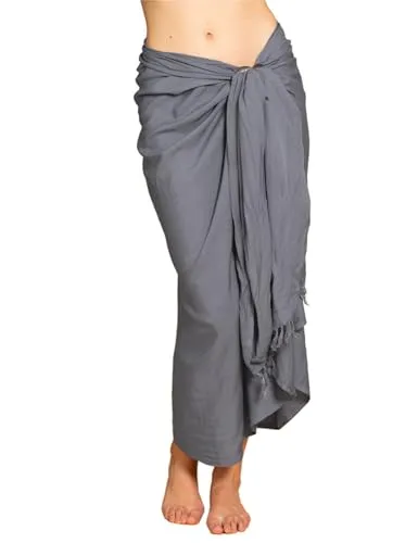 PANASIAM Sarong uni grey, 190x116cm - Pareos & Strandkleider für Damen, aus 100% hochwertigem Viskose-Stoff, blickdicht und vielseitig als Strandtuch oder Wickelkleid verwendbar.
