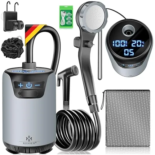 KESSER® Campingdusche Mobile Dusche mit Pumpe & Akku 4000mAh - Solarduschen mit Smart-Display für Temperatur- und Akkustandanzeige, 180 Minuten Laufzeit und IPX8 Wasserschutz - ideal für Camping und Outdoor-Abenteuer.