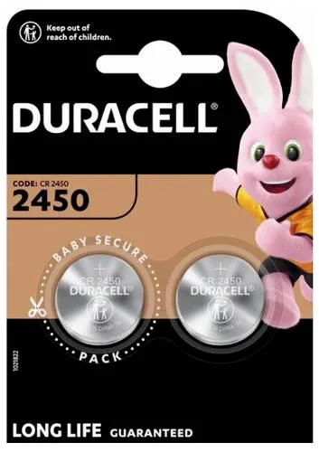 Duracell Knopfzelle CR 2450 3V 2 St. 620 mAh Lithium - Batterien für Taschenrechner, Fieberthermometer und Pulsuhren, höchste Qualität mit kindersicherer Verpackung für zusätzlichen Schutz.