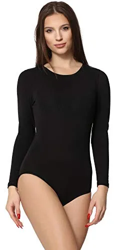 Merry Style Damen Langarm Body MS-114 (Schwarz, XL)