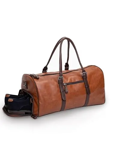 Gentlemen's Weekender London 51 cm - Braune Reisetasche - Reisetasche im Vintage-Look aus veganem Kunstleder, ideal für Reisen und Fitness. Mit separatem Schuhfach und handgepäckkonform – stilvoll und praktisch für jeden Anlass.