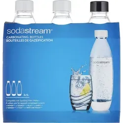 SodaStream Verschmolzene Flaschen für Source, Play, Power, Spirit, Fizzi und Genesis Carbonator, 1 Liter, 3er-Pack (3 x 1 l) - Schwarz/Weiß