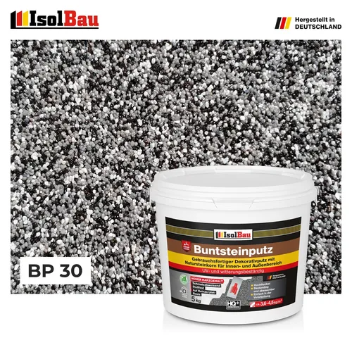 Mosaikputz Buntsteinputz BP 30 - 5 kg Fertigputz in Schwarz, Grau, Weiß - Mörtel, Putz, Zement & Gips - Flexibel, schnelltrocknend und frostbeständig, ideal für Innen- und Außenanwendungen.