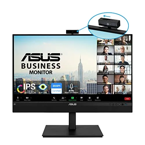 ASUS BE27ACSBK 27 Zoll WQHD IPS Business Monitor | ergonomisch, Pivot, Blaulichtfilter, Webcam, Mikrofon - DP, Daisy Chain, HDMI, USB-C, Rahmenlos, Mini-PC Befestigung