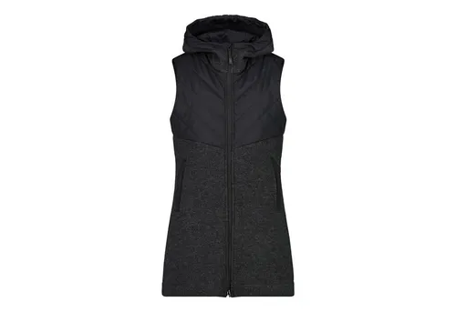 CMP Woman Vest Long FIX Hood nero (U901) 40 – Stylische Damenweste - Die CMP Woman Vest Long FIX Hood vereint Komfort und Stil. Mit atmungsaktivem Wooltech und Feel Warm Flat Wattierung für angenehme Wärme. Ideal für Alltag und Outdoor-Aktivitäten.