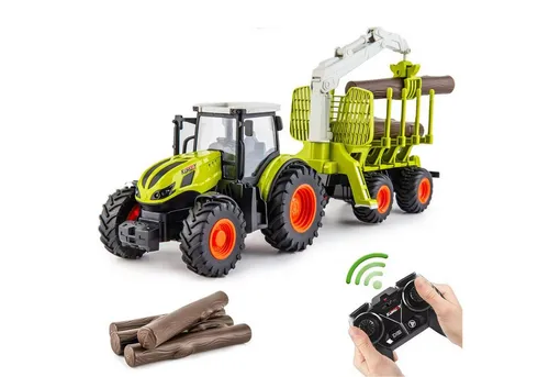 Ferngesteuerter Traktor mit Anhänger und Holzgreifer - Ferngesteuertes Spielzeug, ideal für Kinder von 5-16 Jahren, mit 2.4GHz für Mehrspielerbetrieb und realistische Holzgreifer-Funktion.