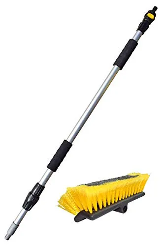 Yachticon Alu Waschbürste Deluxe, silberfarben/gelb - Autoteile: Ausziehbare Waschbürste von Yachticon (90-175 cm) mit Wasserdurchlauf für gründliche Reinigung von Fahrzeugoberflächen.