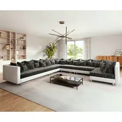 DELIFE Wohnlandschaft Clovis XXL – Komfortable Eckcouch in Weiß und Schwarz - Ecksofa Clovis XXL mit modularem Design für individuelle Anpassungen. Ideal für gemütliche Abende mit 32 Kissen und robusten Materialien für hohen Komfort.